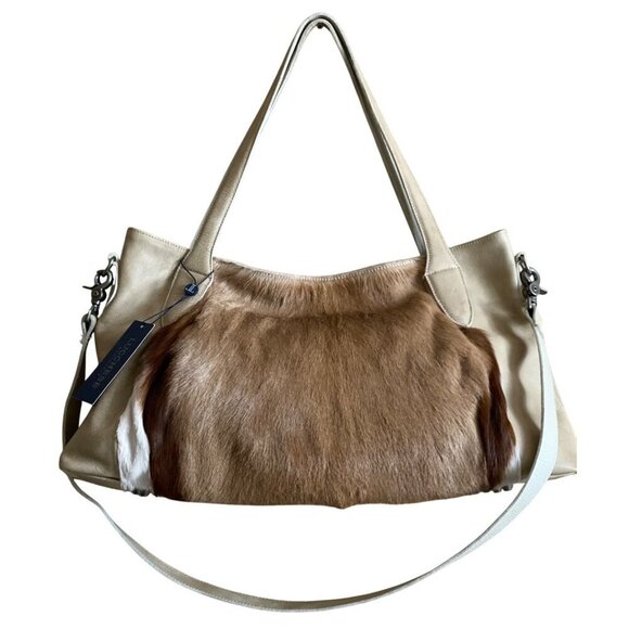 Lucchese Antelope Leather East West Tote Bag Crossbody Marble Ivory Travel Bag - Picture 1 of 16